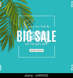 Été grand fond de vente avec des feuilles de palmier. Illustration vectorielle EPS10 Illustration de Vecteur
