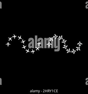 Itinéraire à partir d'avions vol tourisme chemin avions aventure temps concept itinéraire voler ensemble icône couleur blanc vecteur illustration image simple Illustration de Vecteur