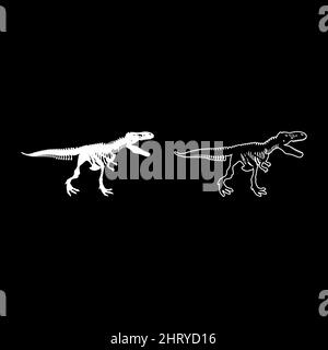 Squelette de dinosaure os de tyrannosaurus rex silhouettes ensemble icône blanc couleur vecteur illustration image simple remplissage Uni contour ligne mince plate Illustration de Vecteur