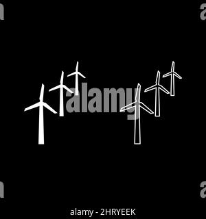 Éoliennes turbine puissance éolienne énergie propre concept ensemble icône couleur blanche vecteur illustration image simple remplissage ligne de contour Illustration de Vecteur