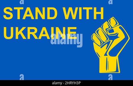 Graphiques de fistes humains en Ukraine drapeau couleurs avec texte sur fond bleu. Tenez-vous avec l'Ukraine. Illustration de Vecteur