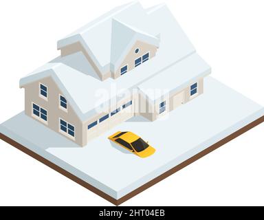 Composition isométrique de catastrophe naturelle avec vue de la maison et de la voiture enfouie dans l'illustration du vecteur de neige Illustration de Vecteur
