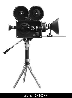 Production cinématographique composition transparente réaliste avec image isolée de la caméra filmée sur l'illustration vectorielle du statif Illustration de Vecteur