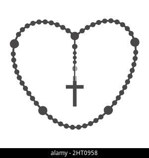 Silhouette de perles Rosary.Bijoux de prière pour la méditation.Chapelet catholique avec croix.Symbole de religion.Illustration vectorielle. Illustration de Vecteur
