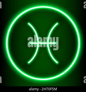 Pisces est l'un des 12 signes de zodiaque et est montré dans un vert clair néon style. Peut être utilisé pour embellir la toile de fond ou les publications Illustration de Vecteur