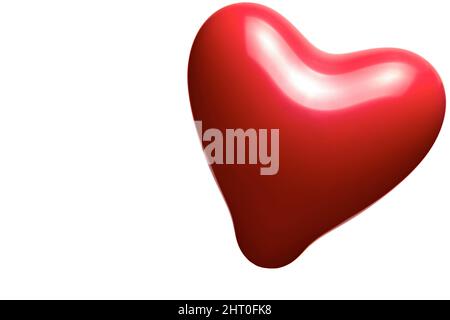 Gros plan d'un ballon rouge rempli d'air en forme de coeur sur fond blanc concept pour l'anniversaire de la relation d'amour Banque D'Images
