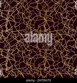 kintsugi art motif sans couture de éclats et de différents fragments avec des lignes dorées sur fond royal foncé. Illustration de Vecteur