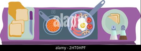 Cuisine cuisine cuisine anglaise complète pour le petit déjeuner Illustration de Vecteur