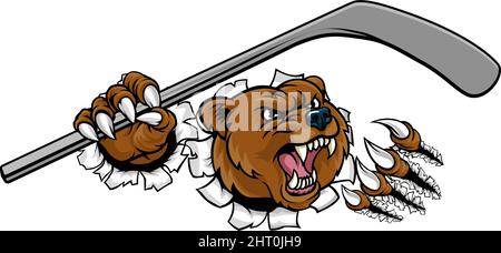 Joueur de Hockey sur glace l'ours mascotte Sports Animaux Illustration de Vecteur