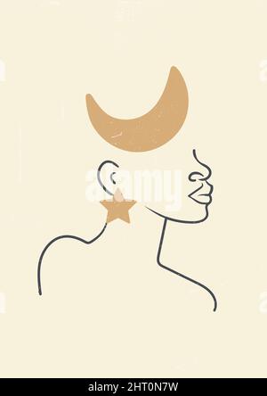 Boho art mural imprimable minimaliste abstrait décoration d'intérieur, femme art ligne imprimer œuvres d'art bohème Illustration de Vecteur