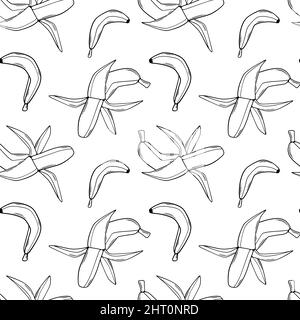 Motif banane sans couture style Doodle sur blanc. Illustration de Vecteur