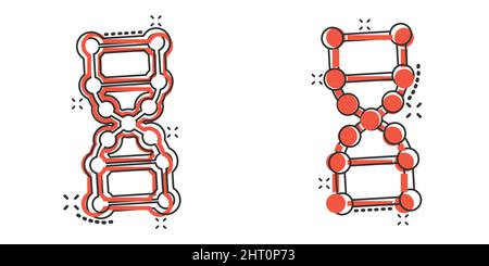 L'icône de la molécule d'ADN dans le style comique. Illustration vectorielle Atom sur fond blanc isolé. Concept commercial de signe d'effet de splash en spirale moléculaire. Illustration de Vecteur