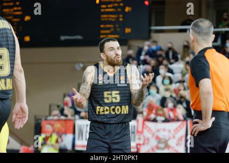 Monaco. 25th févr. 2022. Mike James de Monaco lors du match de basket-ball EuroLeague de Turkish Airlines entre AS Monaco basket et Fenerbahce Beko Istanbul le 25 février 2022 à la salle Gaston Medecin à Monaco - photo: Mathieu Coquillet/DPPI/LiveMedia crédit: Agence photo indépendante/Alay Live News Banque D'Images