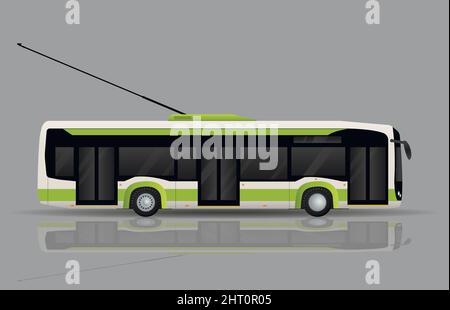 Trolleybus vert de la ville, vue latérale. Transports électriques publics de la ville. Illustration de Vecteur