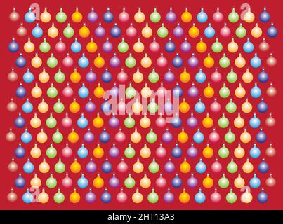 Graphiques vectoriels représentant la texture de boules de Noël de différentes couleurs sur un fond rouge. Illustration de Vecteur