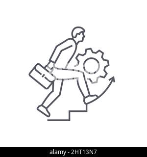 Évolution de carrière - icône moderne de style de conception de ligne noire sur fond blanc. Image nette et détaillée de l'homme avec porte-documents grimpant les escaliers. Réalisation de pro Illustration de Vecteur