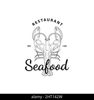 Logo, symbole, restaurant, homard, modèle de design vintage pour les produits de la mer Illustration de Vecteur