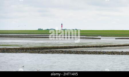 Phare sur une île appelée Pellworm en Frise du Nord, en Allemagne Banque D'Images