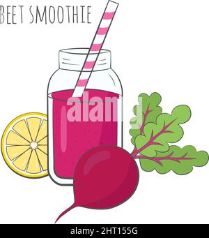 Smoothie de betteraves dans un bol contenant des ingrédients. Illustration vectorielle. Illustration de Vecteur