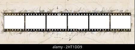 Illustration esquisse d'une texture de bande de film de six images avec espace vide Banque D'Images