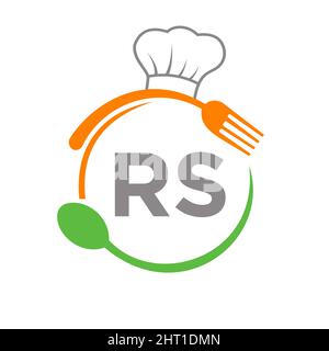 Lettre logo RS Restaurant avec cuillère à chapeau de chef et gabarit de fourchette. Logo du restaurant sur lettre RS barbecue, logo du café vectoriel Illustration de Vecteur