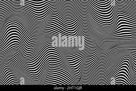 Lignes psychédéliques. Motif abstrait. Texture ondulée, courbes des rayures. Arrière-plan de l'art optique. Motif ondulé noir et blanc, illustration vectorielle Illustration de Vecteur