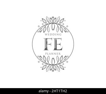 FE initiales lettre mariage monogramme collection de logos, dessin à la main moderne minimaliste et modèles floraux pour cartes d'invitation, Save the Date, élégant Illustration de Vecteur