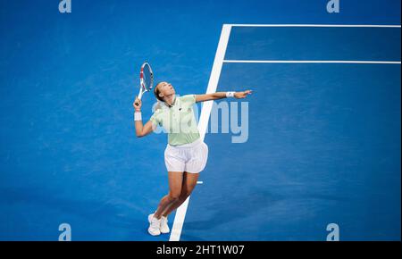 Anet Kontaveit d'Estonie en action contre Jelena Ostapenko de Lettonie lors de la demi-finale de l'Open de Qatar TotalEnergies, tournoi de tennis WTA 1000 du 25 février 2022 2022 au complexe de tennis et de squash de Khalifa à Doha, Qatar - photo: Rob Prange/DPPI/LiveMedia Banque D'Images