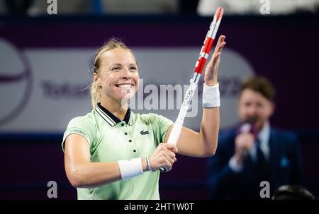 Anet Kontaveit d'Estonie en action contre Jelena Ostapenko de Lettonie lors de la demi-finale de l'Open de Qatar TotalEnergies, tournoi de tennis WTA 1000 du 25 février 2022 2022 au complexe de tennis et de squash de Khalifa à Doha, Qatar - photo: Rob Prange/DPPI/LiveMedia Banque D'Images