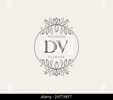 DV initiales lettre mariage monogramme collection de logos, dessin à la main moderne minimaliste et modèles floraux pour cartes d'invitation, Save the Date, élégant Illustration de Vecteur