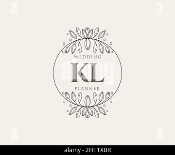 KL initiales lettre mariage monogramme collection de logos, dessin à la main moderne minimaliste et modèles floraux pour cartes d'invitation, Save the Date, élégant Illustration de Vecteur