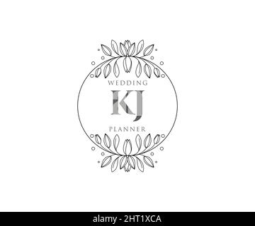 KJ initiales lettre mariage monogramme logos collection, dessin à la main moderne minimaliste et modèles floraux pour cartes d'invitation, Save the Date, élégant Illustration de Vecteur