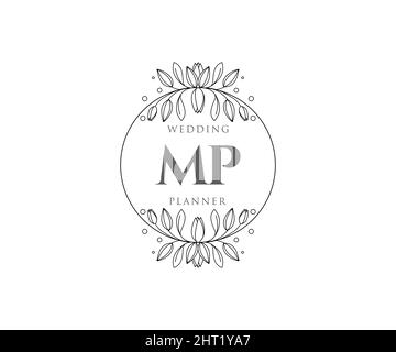 MP lettre initiale mariage monogramme collection de logos, dessin à la main moderne minimaliste et modèles floraux pour cartes d'invitation, Save the Date, élégant Illustration de Vecteur