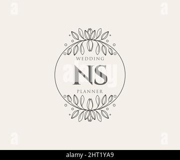 NS initiales lettre mariage monogramme collection de logos, dessin à la main moderne minimaliste et modèles floraux pour cartes d'invitation, Save the Date, élégant Illustration de Vecteur