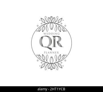 QR initiales lettre mariage monogramme logos collection, dessin à la main moderne minimaliste et modèles floraux pour cartes d'invitation, Save the Date, élégant Illustration de Vecteur