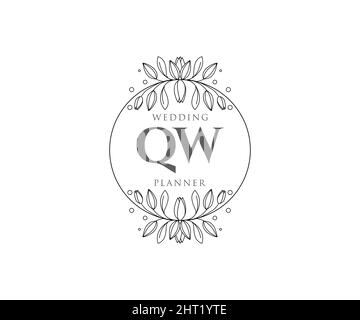 QW initiales lettre mariage monogramme logos collection, dessin à la main moderne minimaliste et modèles floraux pour cartes d'invitation, Save the Date, élégant Illustration de Vecteur