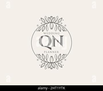 QN initiales lettre mariage monogramme logos collection, dessin à la main moderne minimaliste et modèles floraux pour cartes d'invitation, Save the Date, élégant Illustration de Vecteur