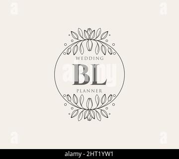 BL initiales lettre mariage monogramme logos collection, dessin à la main moderne minimaliste et modèles floraux pour cartes d'invitation, Save the Date, élégant Illustration de Vecteur