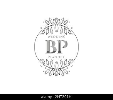 BP lettre initiale mariage monogramme collection de logos, dessin à la main moderne minimaliste et modèles floraux pour cartes d'invitation, Save the Date, élégant Illustration de Vecteur