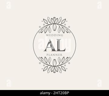 AL initiales lettre mariage monogramme collection de logos, dessin à la main moderne minimaliste et modèles floraux pour cartes d'invitation, Save the Date, élégant Illustration de Vecteur