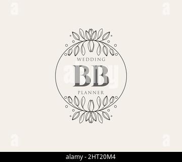 BB initiales lettre mariage monogramme logos collection, dessin à la main moderne minimaliste et modèles floraux pour cartes d'invitation, Save the Date, élégant Illustration de Vecteur