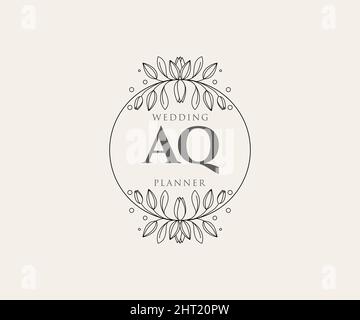 AQ initiales lettre mariage monogramme collection de logos, dessin à la main moderne minimaliste et modèles floraux pour cartes d'invitation, Save the Date, élégant Illustration de Vecteur