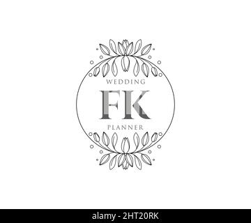 FK initiales lettre mariage monogramme collection de logos, dessin à la main moderne minimaliste et modèles floraux pour cartes d'invitation, Save the Date, élégant Illustration de Vecteur