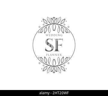 SF initiales lettre mariage monogramme collection de logos, dessin à la main moderne minimaliste et modèles floraux pour cartes d'invitation, Save the Date, élégant Illustration de Vecteur