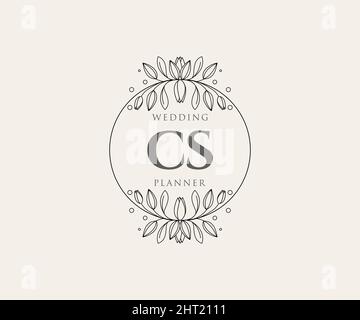 CS initiales lettre mariage monogramme logos collection, dessin à la main moderne minimaliste et modèles floraux pour cartes d'invitation, Save the Date, élégant Illustration de Vecteur