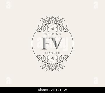 FV lettre initiale mariage monogramme collection de logos, dessin à la main moderne minimaliste et modèles floraux pour cartes d'invitation, Save the Date, élégant Illustration de Vecteur