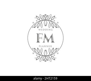 FM initiales lettre mariage monogramme collection de logos, dessin à la main moderne minimaliste et modèles floraux pour cartes d'invitation, Save the Date, élégant Illustration de Vecteur