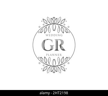 GR initiales lettre mariage monogramme collection de logos, dessin à la main moderne minimaliste et modèles floraux pour cartes d'invitation, Save the Date, élégant Illustration de Vecteur