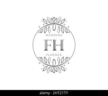 FH initiales lettre mariage monogramme logos collection, dessin à la main moderne minimaliste et modèles floraux pour cartes d'invitation, Save the Date, élégant Illustration de Vecteur