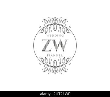 ZW initiales lettre mariage monogramme logos collection, dessin à la main moderne minimaliste et modèles floraux pour cartes d'invitation, Save the Date, élégant Illustration de Vecteur